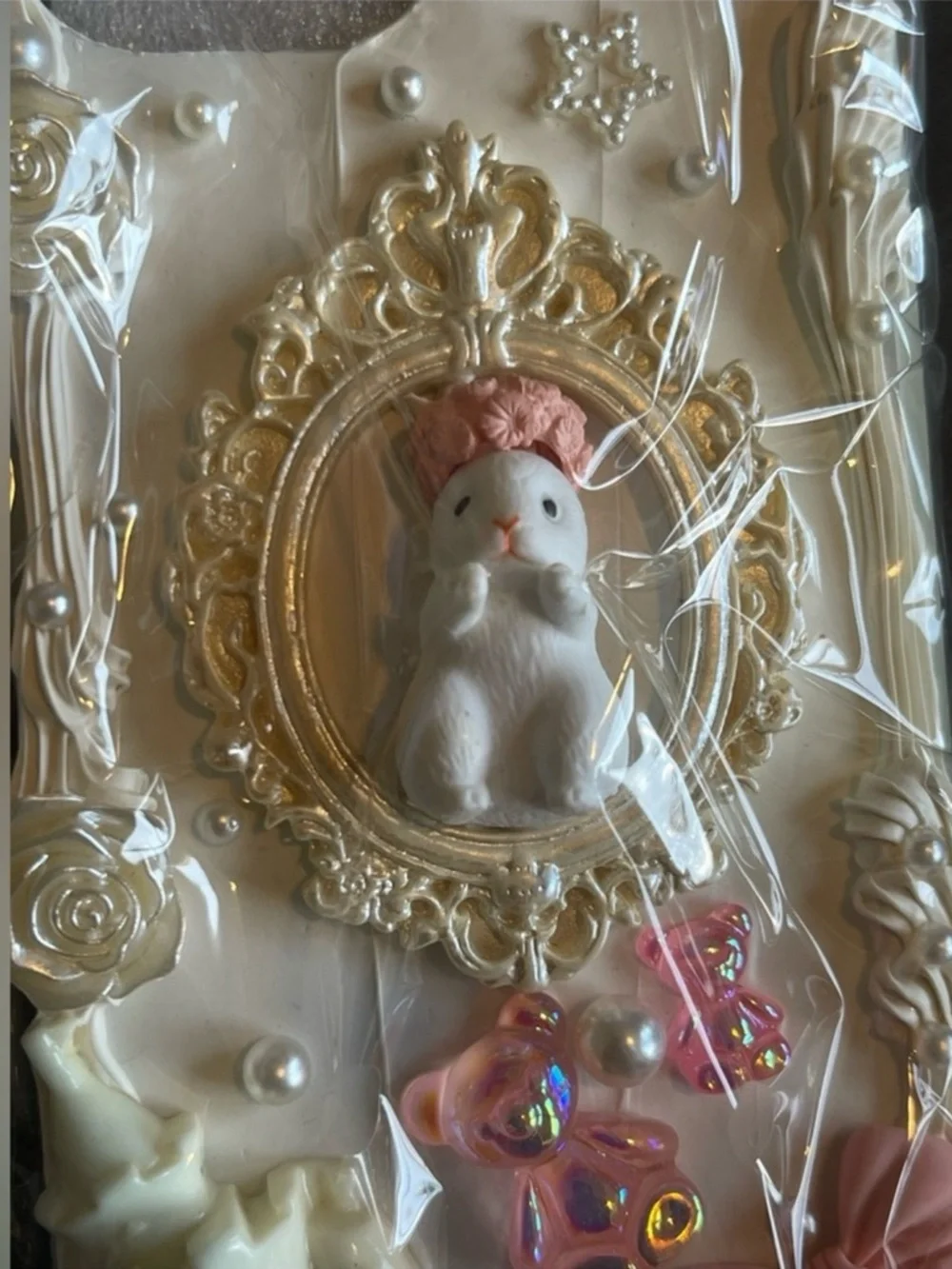 Cute Rabbit Pink Ribbon Bow Baroque Decorative iPhone Case